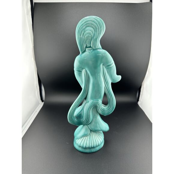 Vintage Turquoise Glazed Ceramic Figurine of Guanyin Buddist Goddess 11 Inches - Picture 4 of 7